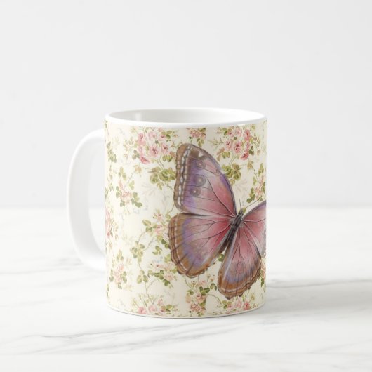 Mug Papillon rose Chic Shabby (Devant gauche)
