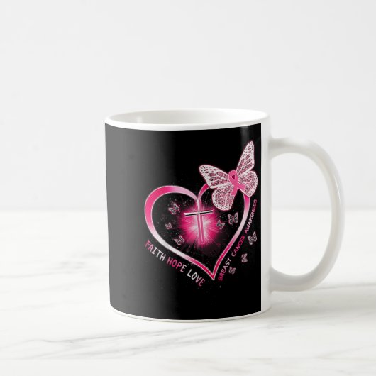 Mug Papillon rose Croix Foi Espoir Amour Cancer du sei (Droite)