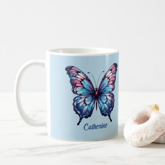 Mug papillon rose et bleu (Avec donut)