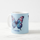 Mug papillon rose et bleu (Devant gauche)