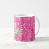 Mug Papillon rose étincelant à bijoux Nom (Devant droit)