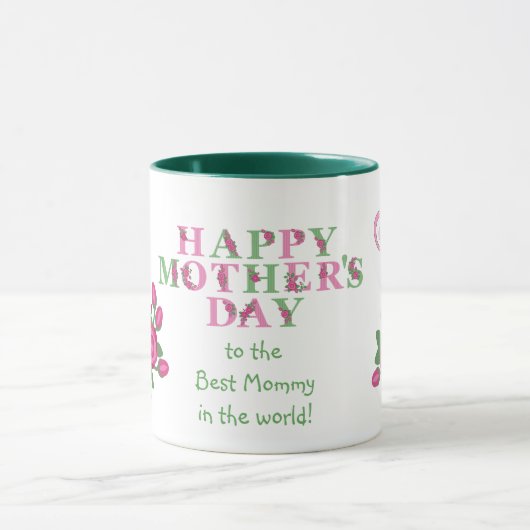 Mug Papillon rose Fleur Meilleure maman (Centre)