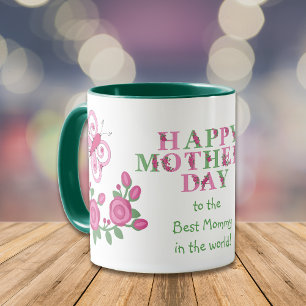 Mug Papillon rose Fleur Meilleure maman