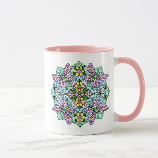 Mug Papillon rose Mandala main Whimsical tiré (Droite)