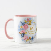 Mug Papillon & Rose Rose Monogramme I Initiale Or (Gauche)