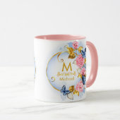 Mug Papillon & Rose Rose Monogramme I Initiale Or (Devant droit)