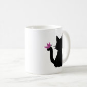 Mug Papillon rose Silhouette de chat noir (Devant droit)