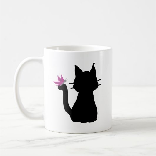 Mug Papillon rose Silhouette de chat noir (Gauche)