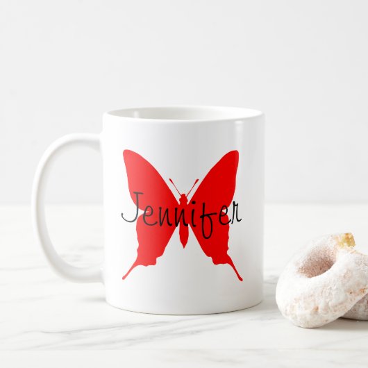 Mug Papillon rouge brillant personnalisé (Avec donut)
