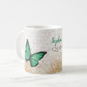 Mug Papillon rustique vintage vert émeraude or  (Devant gauche)