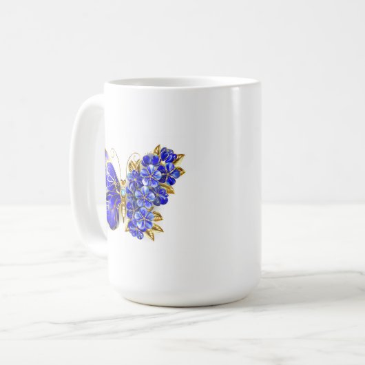 Mug Papillon saphir à fleurs (Devant gauche)