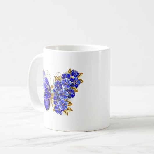 Mug Papillon saphir à fleurs (Devant gauche)
