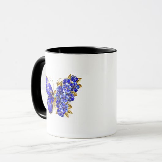 Mug Papillon saphir à fleurs (Devant gauche)