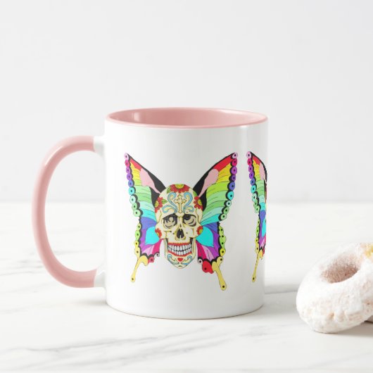 Mug Papillon Sugar Skull (Avec donut)