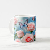 Mug Papillon Sur Fleur Rose (Devant gauche)