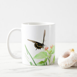 Mug Papillon sur Lantana, sur Blanc