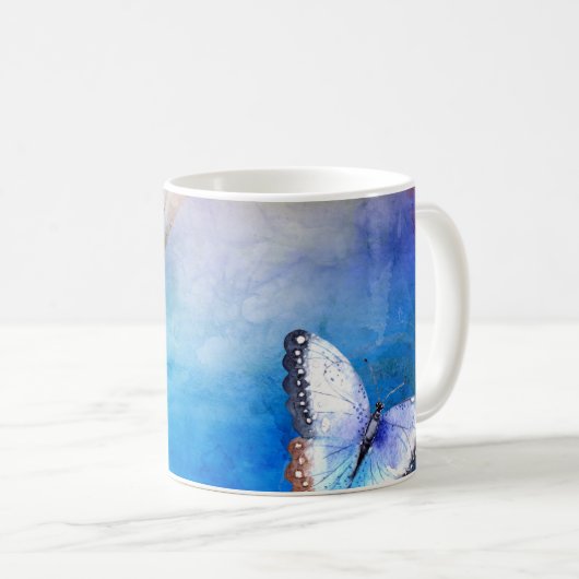 Mug Papillon sur l'aquarelle bleue (Devant droit)