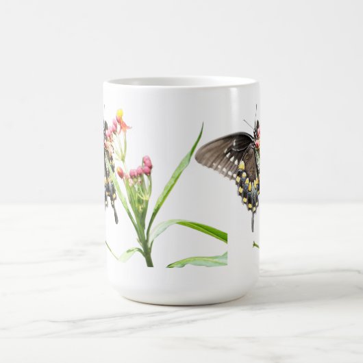 Mug Papillon sur les fleurs d'algues, sur blanc (Centre)
