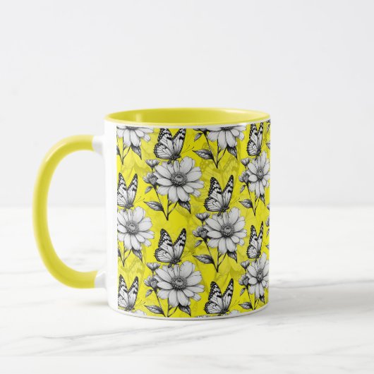 Mug Papillon sur Motif Fleur Design Jaune (Gauche)
