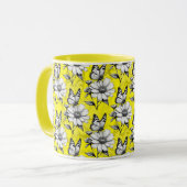 Mug Papillon sur Motif Fleur Design Jaune (Devant gauche)