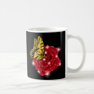 Mug Papillon sur rose rouge avec étoiles et gouttes de