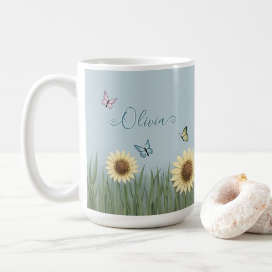 Mug Papillon Tournesol Floral (Avec donut)