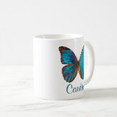 Mug Papillon Tropical bleu et turquoise couleur Gem (Devant droit)