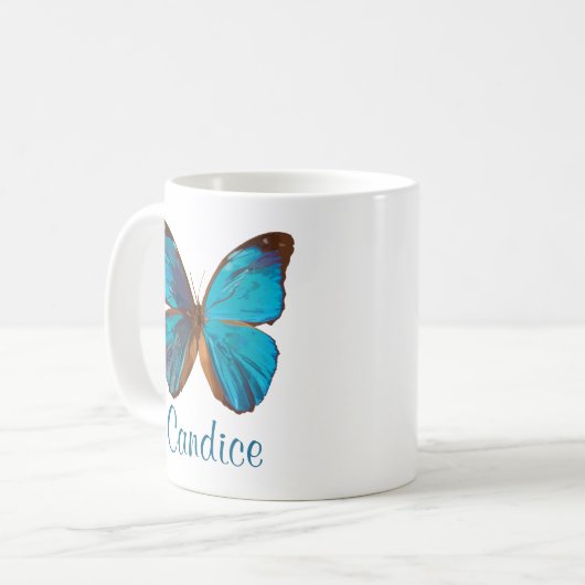 Mug Papillon Tropical bleu et turquoise couleur Gem (Devant gauche)