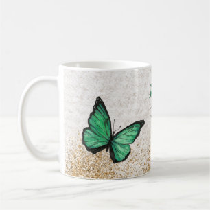Mug Papillon vert émeraude rustique vintage or 