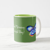Mug papillon vert et bleu (Devant droit)
