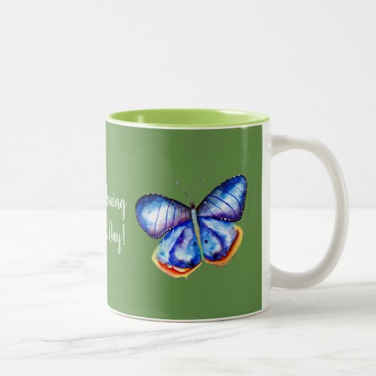 Mug papillon vert et bleu (Droit)