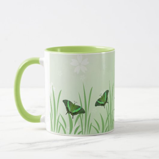 Mug Papillon vert sur vert clair - romantique (Gauche)
