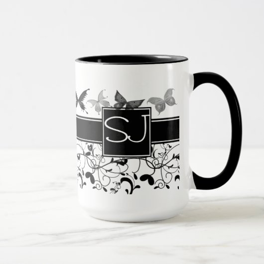 Mug Papillon Victorian Flourian noir blanc (Droite)
