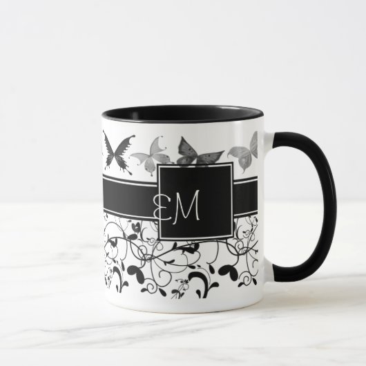 Mug Papillon Victorian Flourian noir blanc (Droite)