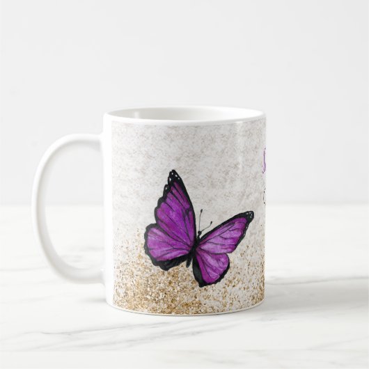 Mug Papillon Violet Doré Rustique Vintage  (Gauche)