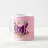 Mug Papillon violet floral sur rose (Devant gauche)