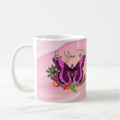 Mug Papillon violet floral sur rose (Gauche)
