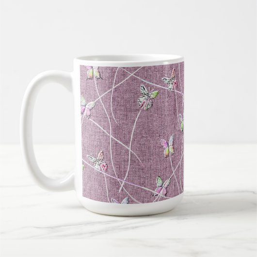 Mug Papillons à l'aquarelle sur rose poudré (Gauche)