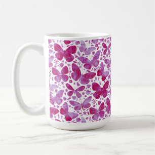 Mug Papillons Aquarelle Magenta Rose