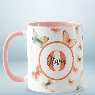 Mug Papillons aquarelle modernes Monogramme
