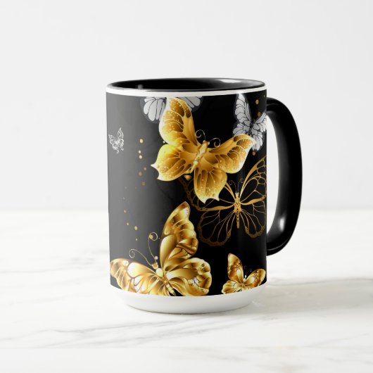 Mug Papillons blancs et dorés (Devant droit)