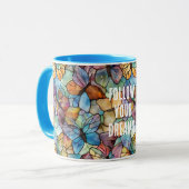 Mug Papillons bleu turquoise orange violet (Devant gauche)
