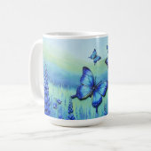 Mug Papillons Bleus avec des Fleurs Bleues, (Devant gauche)