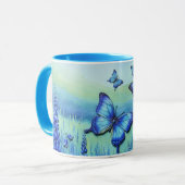 Mug Papillons Bleus avec des Fleurs Bleues, (Devant gauche)