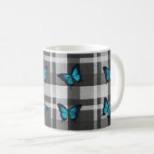 Mug Papillons bleus et tissu en plâtre gris (Devant droit)