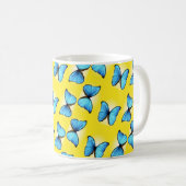 Mug Papillons bleus motif sur jaune (Devant droit)