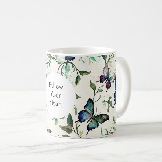 Mug Papillons bleus romantiques chics (Devant droit)