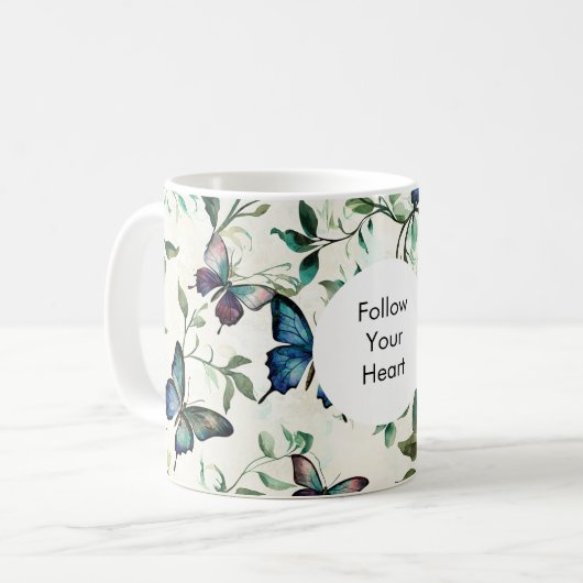 Mug Papillons bleus romantiques chics (Devant gauche)