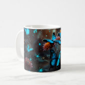 Mug Papillons bleus sur Plantes orange (Devant gauche)