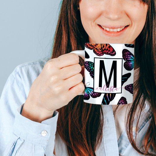 Mug Papillons colorés Aquarelle Motif Monogramme